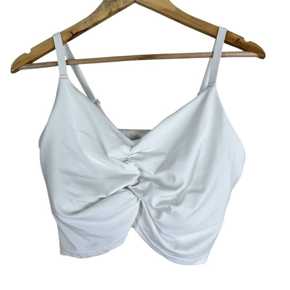 Aerie Crop Top Womens XL White Knot Twist Front Stretch Clean Girl Athleisure